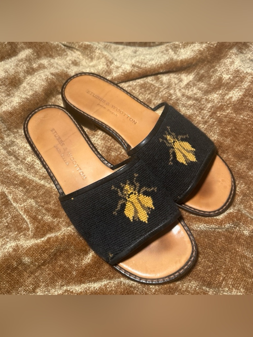 Stubbs & Wootton Needlepoint Bee Slides/Sandals Size 8